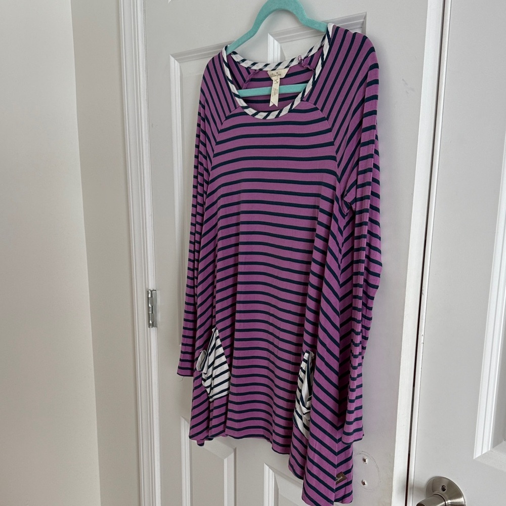 Matilda Jane Striped Purple and Blue Tunic Top SZ Small 95% Modal - Picture 5 of 8